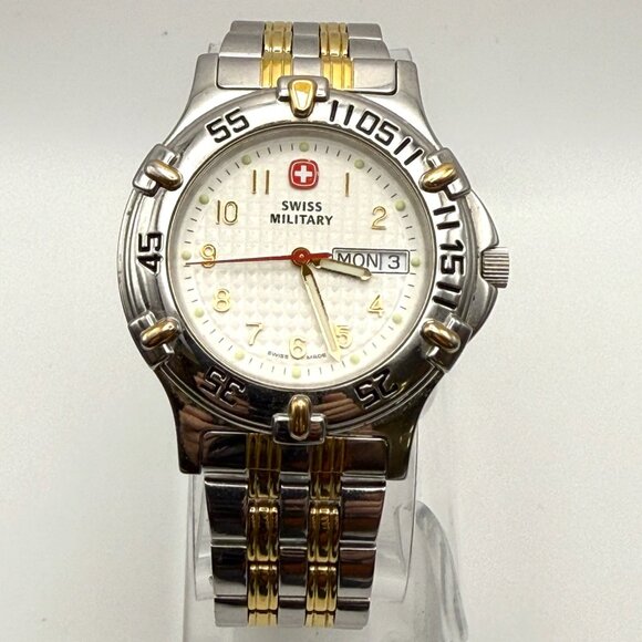 Swiss Military The Genuine Stainless Gold  Silver Diver 100M  Mens Watch Working - Picture 1 of 10